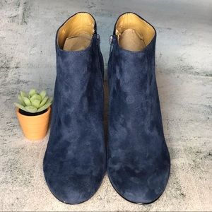 Nine West Navy Blue Wedge Suede Zipper Booties